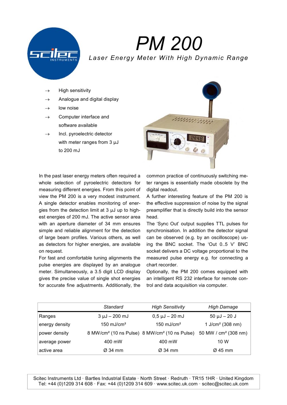Laser Energy Meter With High Dynamic Range - Scitec Instruments
