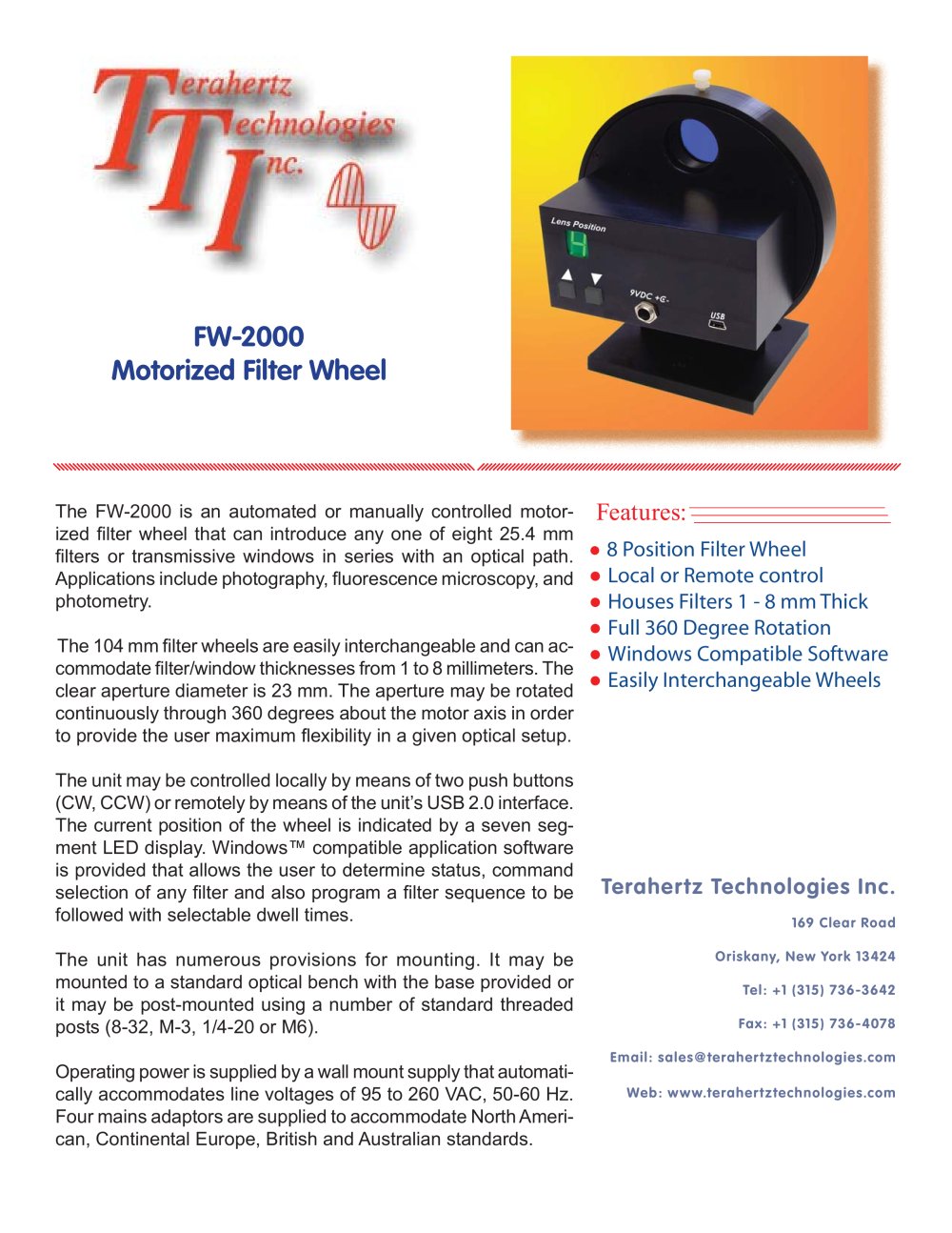 Motorized Filter Wheel - Scitec Instruments