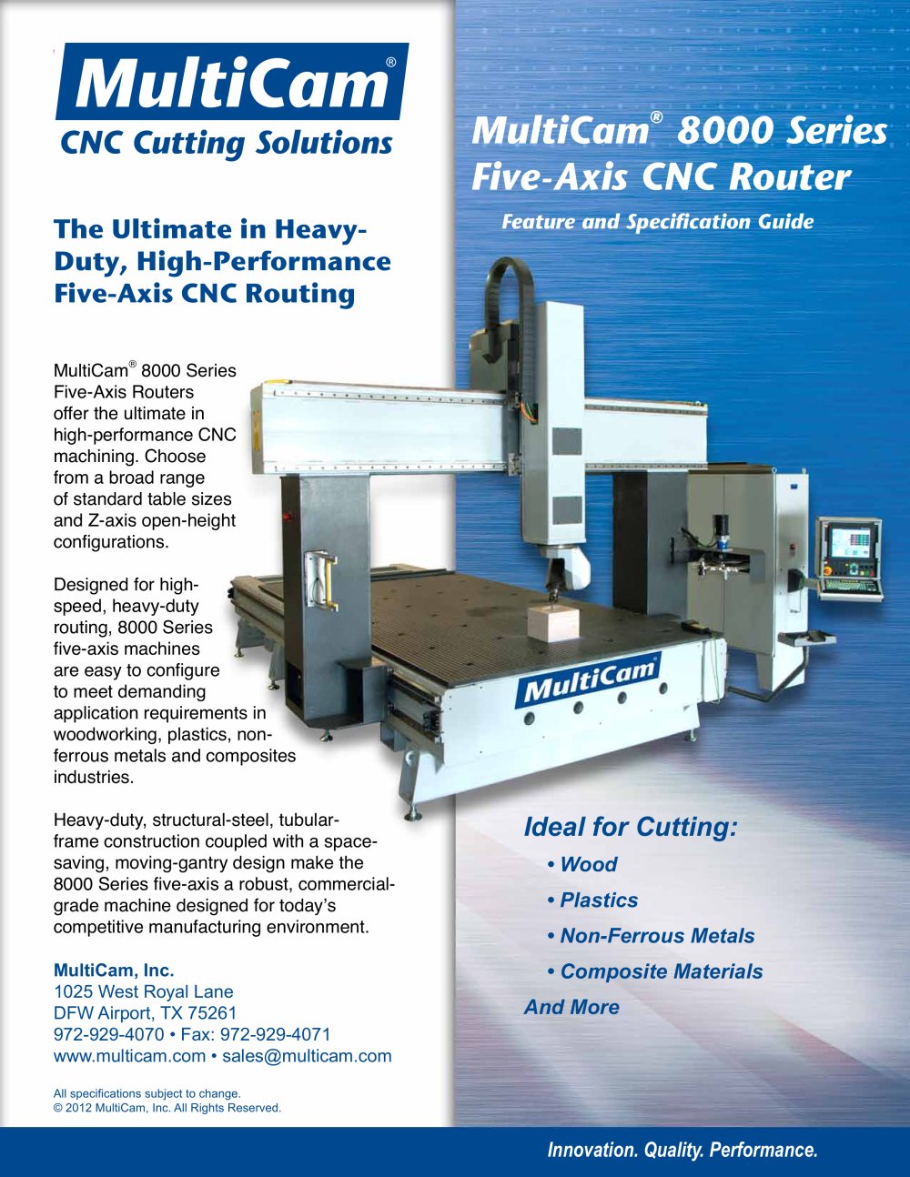 Multicam 8000 Series Five Axis Cnc Router 1 8 Pages Multicam 8000 Series Five Axis Cnc Router 1 8 Pages