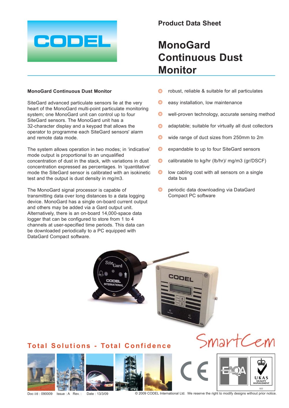 SiteGard Tribo-electric Dust Monitor - Codel International