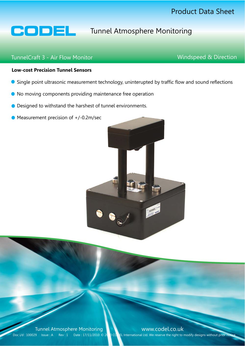 TunnelCraft 3 Air Flow Monitor Data Sheet - Codel International
