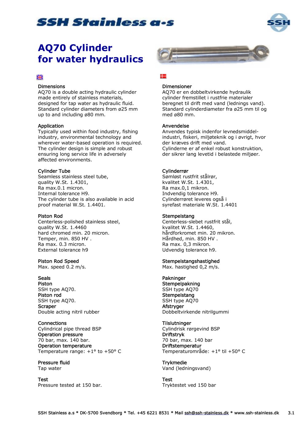 AQ70 Cylinder Catalogue - SSH Stainless