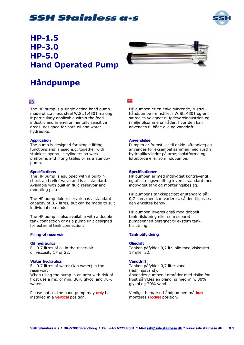 Hand Operated Pumps - SSH Stainless