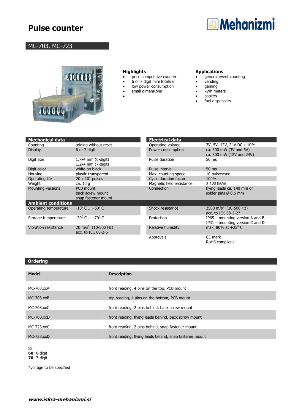 Pulse counters MC-703 - Iskra Mehanizmi