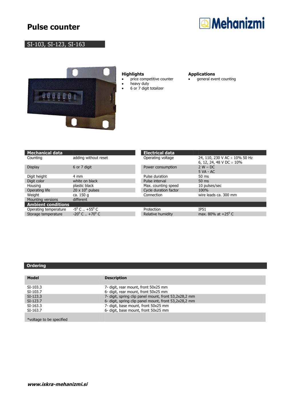 Pulse counters SI-103 - Iskra Mehanizmi