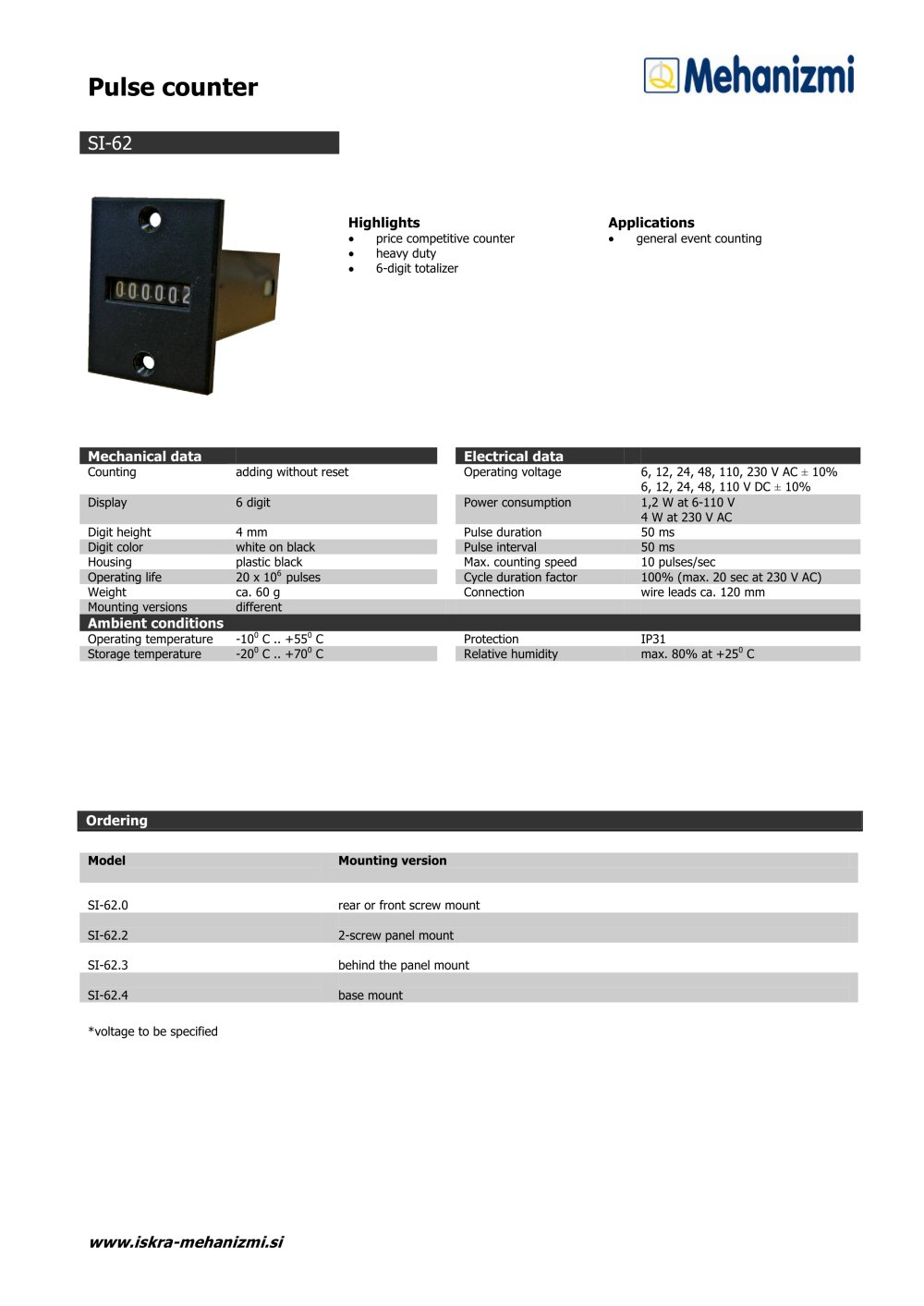 Pulse counters SI-62 - Iskra Mehanizmi