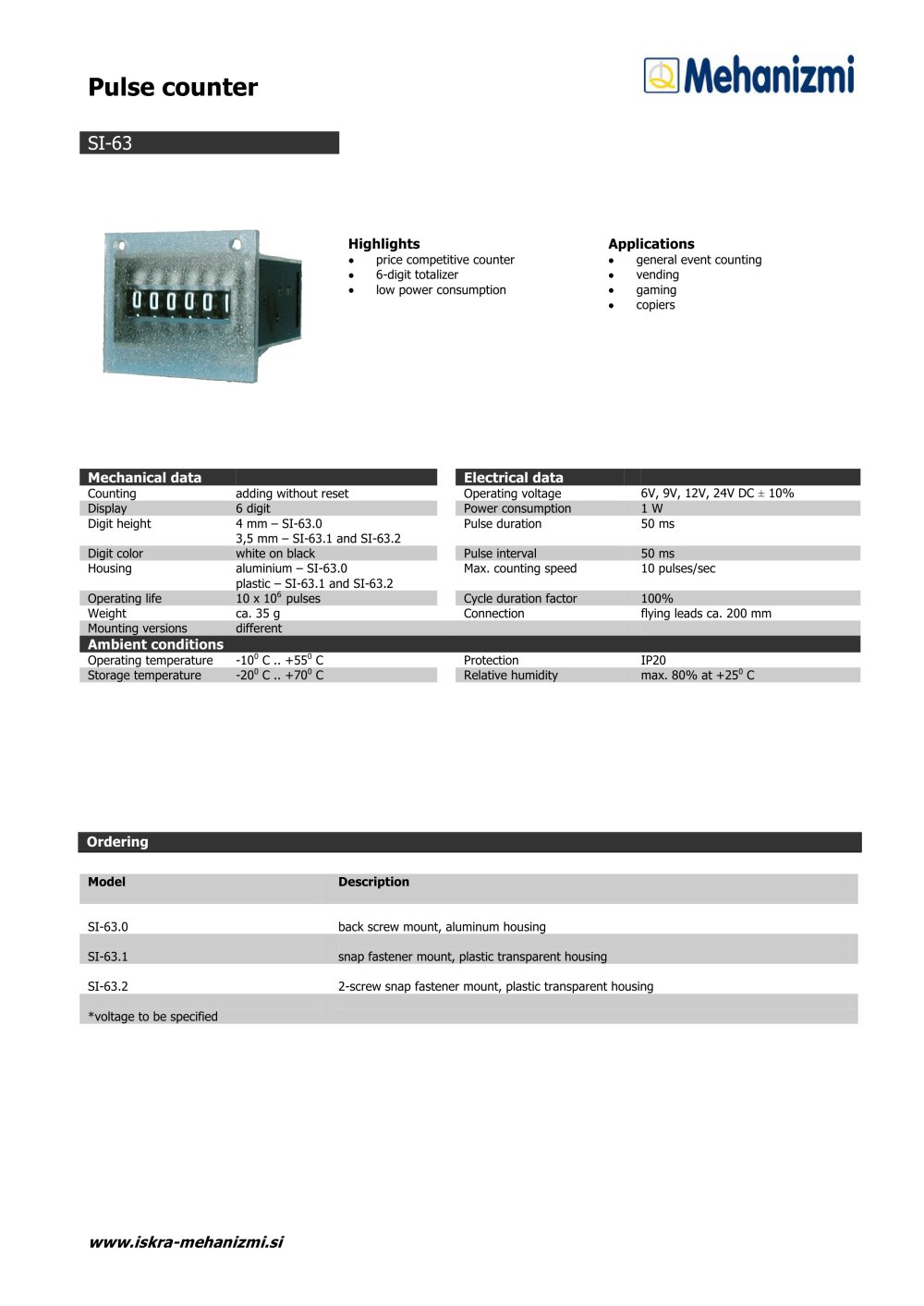Pulse counters SI-63 - Iskra Mehanizmi
