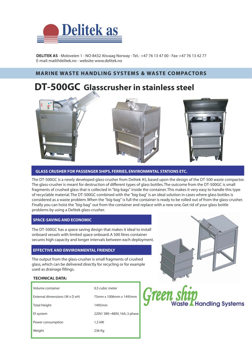 Glass crusher compactor - Delitek AS