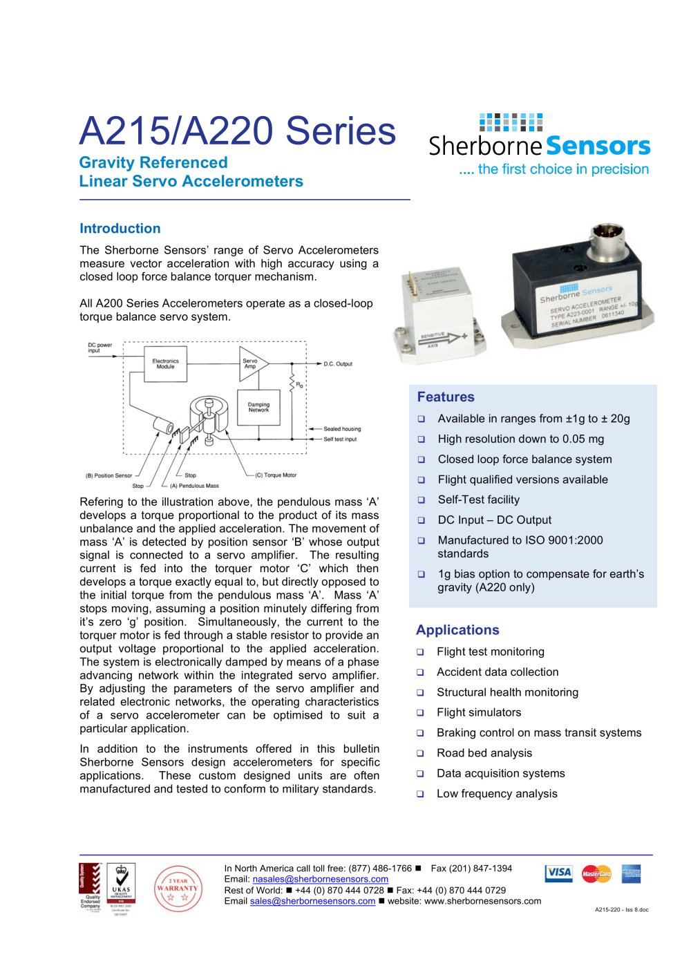 Sherborne Sensors A215/220 Series Single Axis Precision Servo Accelerometers - Sherborne Sensors Limited