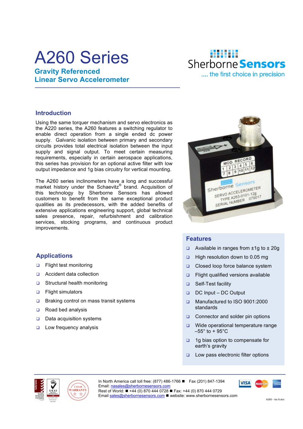 Sherborne Sensors A260 Series Single Axis Linear Accelerometers - Sherborne Sensors Limited
