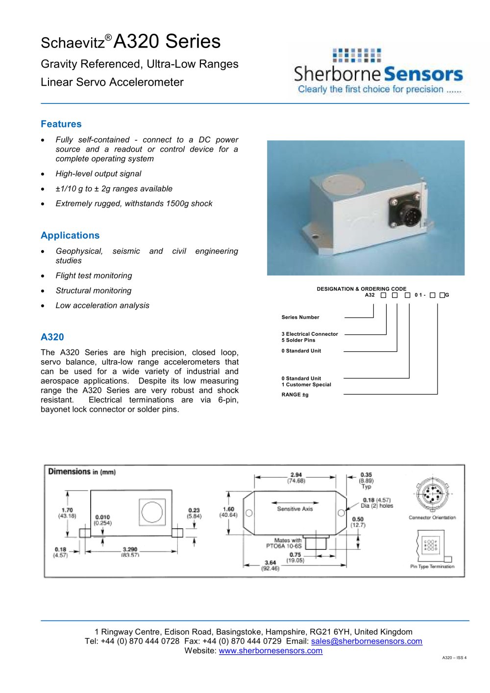 Sherborne Sensors A320 Series Ultra Low Range Accelerometers - Sherborne Sensors Limited