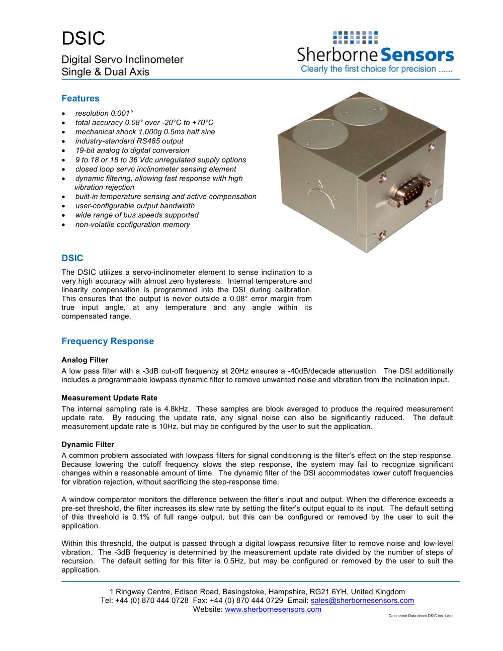 Sherborne Sensors Digital Servo Inclinometers (DSIC) - Sherborne Sensors Limited