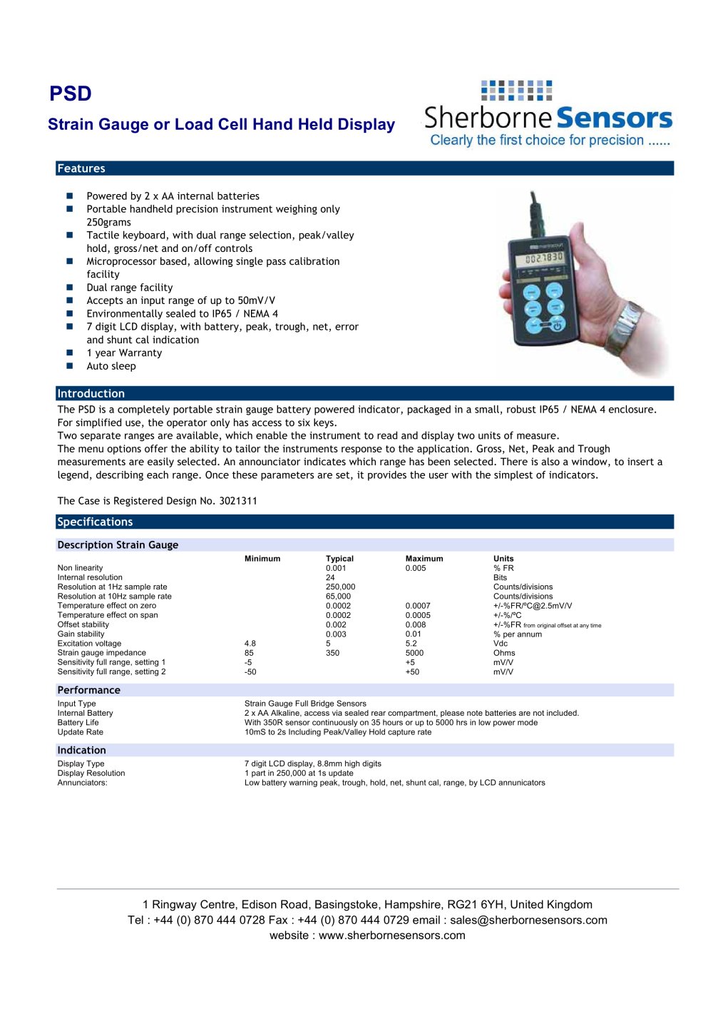Sherborne Sensors Model PSD Portable Indicator - Sherborne Sensors Limited