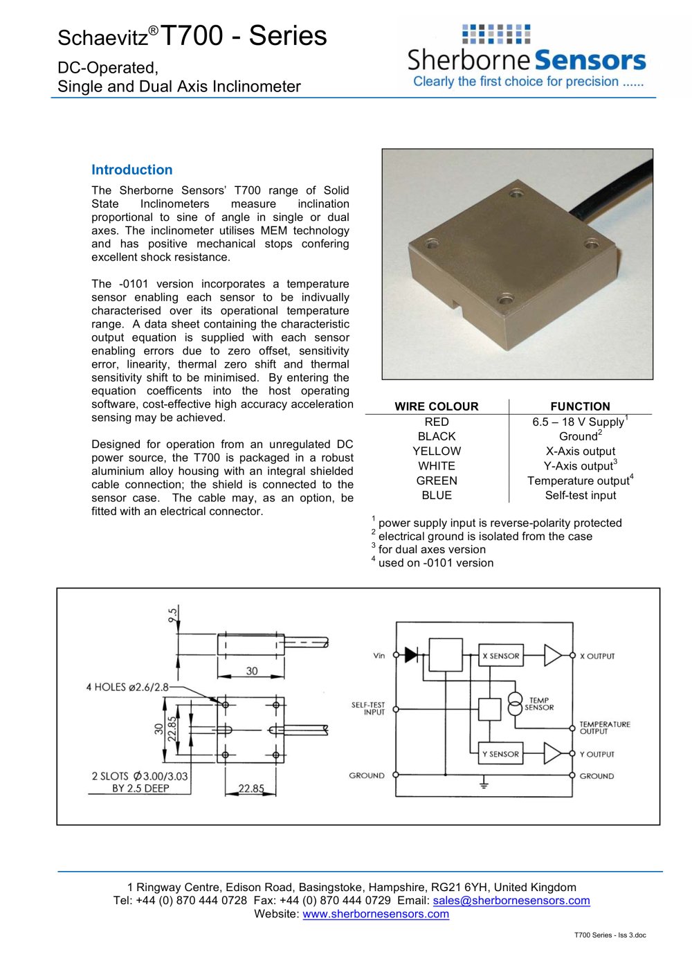Sherborne Sensors T700 Series Inclinometers - Sherborne Sensors Limited