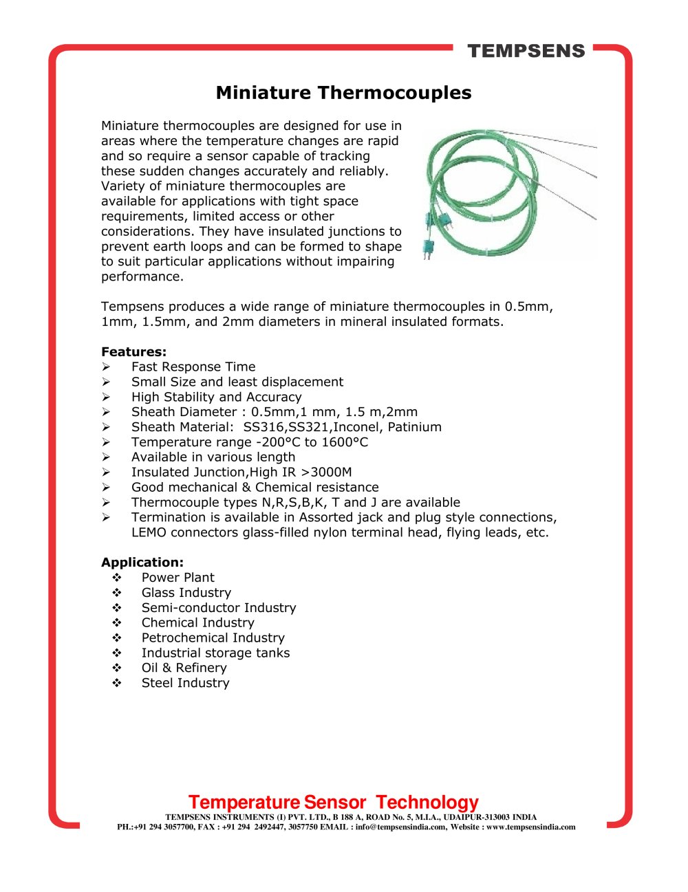 Miniature Thermocouple - TEMPSENS