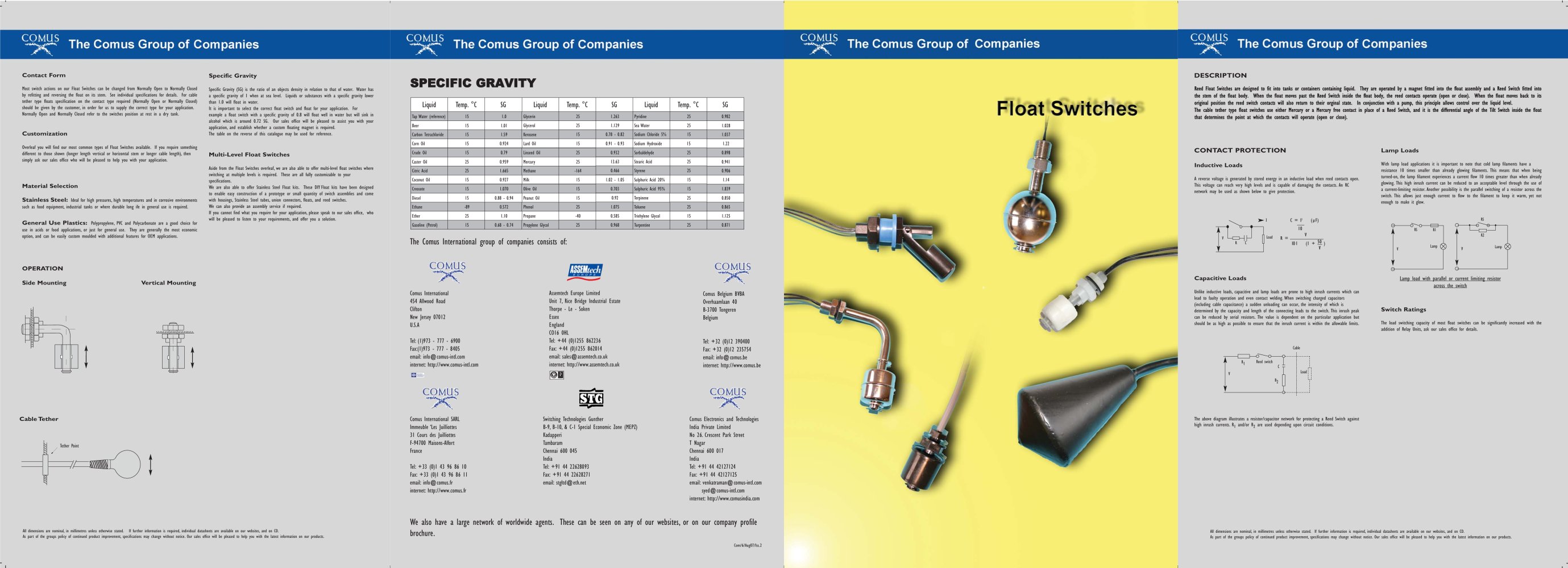 Float  and level switches - COMUS INTERNATIONAL