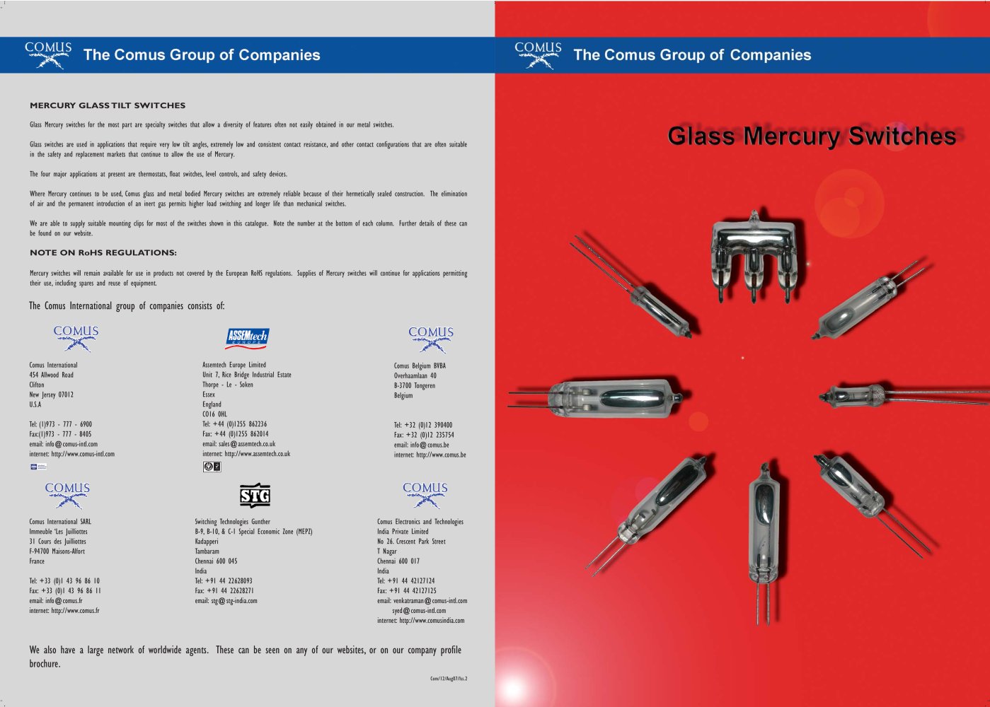 Glass mercury tilt switches - COMUS INTERNATIONAL