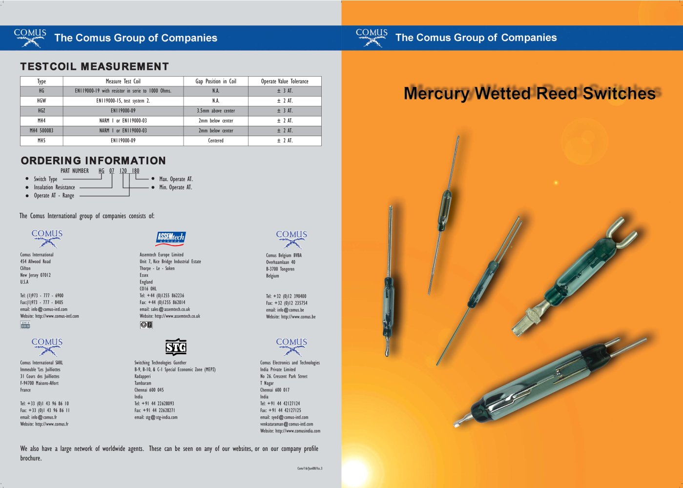 Mercury wetted reed switches - COMUS INTERNATIONAL