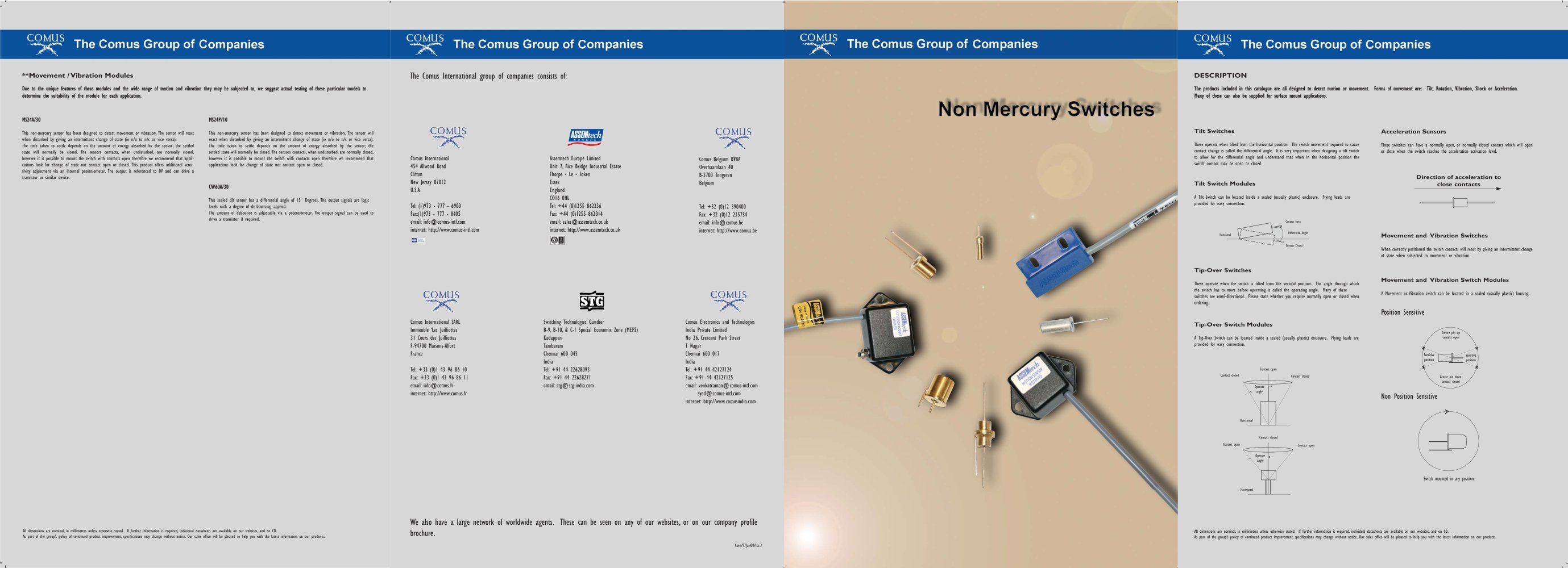 Tilt and Tip-over switches - COMUS INTERNATIONAL