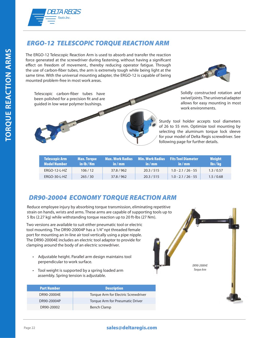 Torque Reaction Arms, Tool Balancers, Tool Stands, Tool Support - Delta Regis Tools