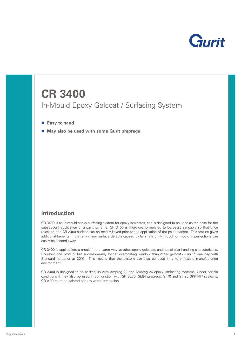CR 3400 - In-mould Epoxy Gelcoat / Surfacing System (v10) - Gurit