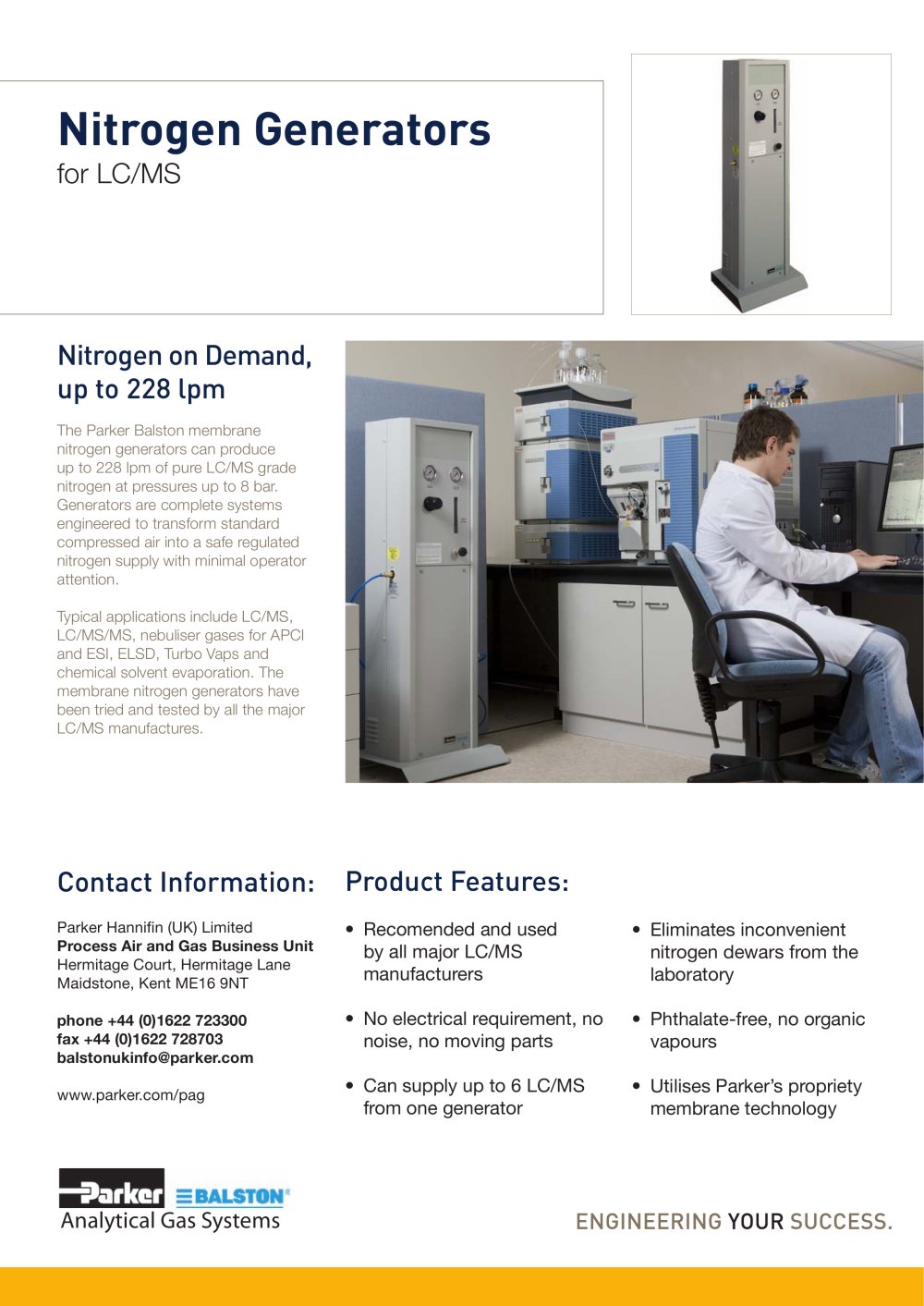 S3.2.019c - Membrane N2 14_22_35_45_80_135 "Nitrogen Generators for LC/MS" - Parker Process Air and Gas