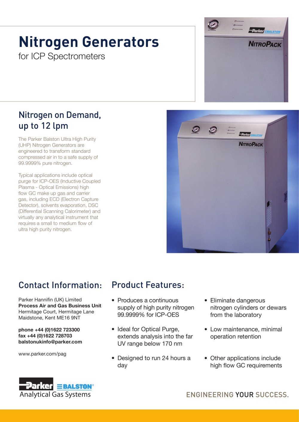 S3.2.027a - UHP N2 5000 "Nitrogen Generators for ICP Spectrometers" - Parker Process Air and Gas