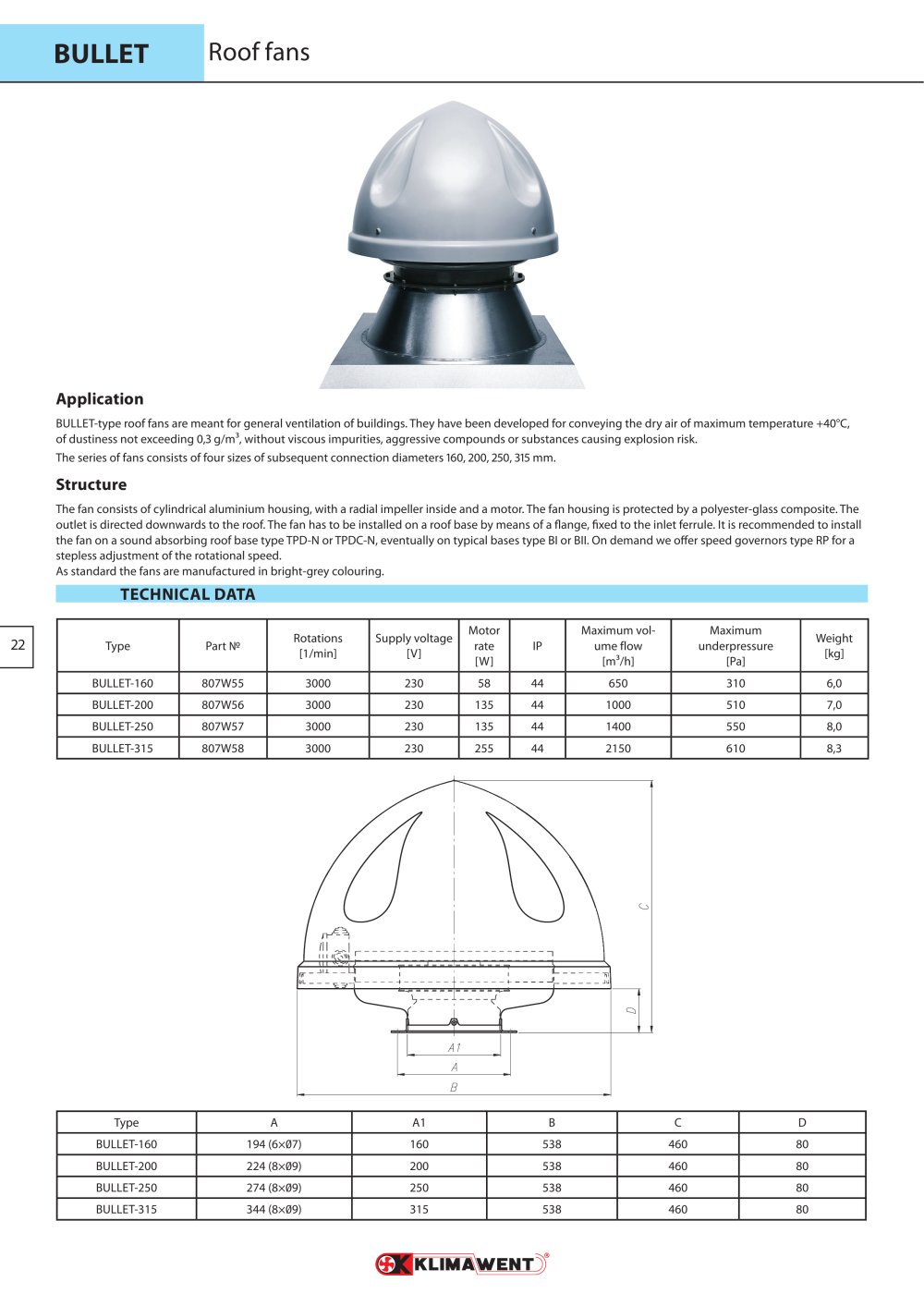 Roof fans � BULLET - KLIMAWENT