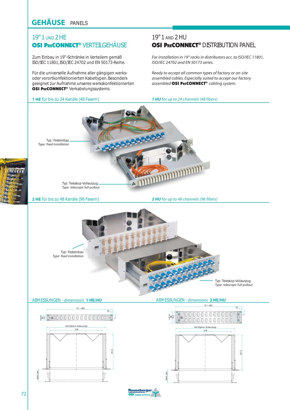 19"1and2HU OSI PreCONNECT DISTRIBUTION PANEL - OSI Fiber-Optics
