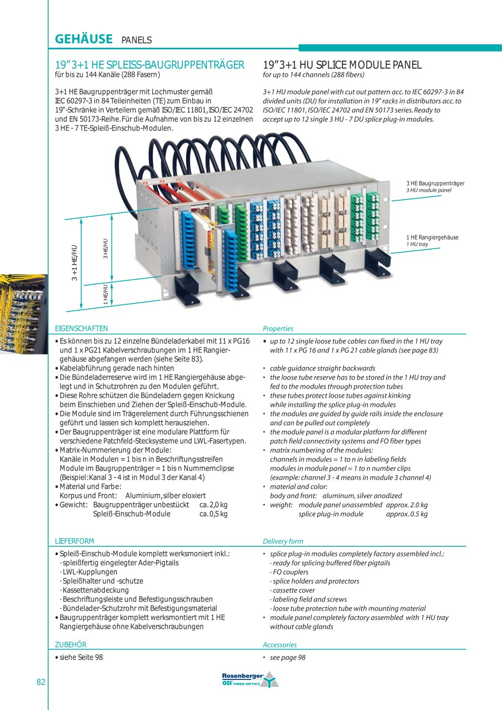 19"3+1 HU SPLICE MODULE PANEL for up to 144 channels (288 fibers) - OSI Fiber-Optics