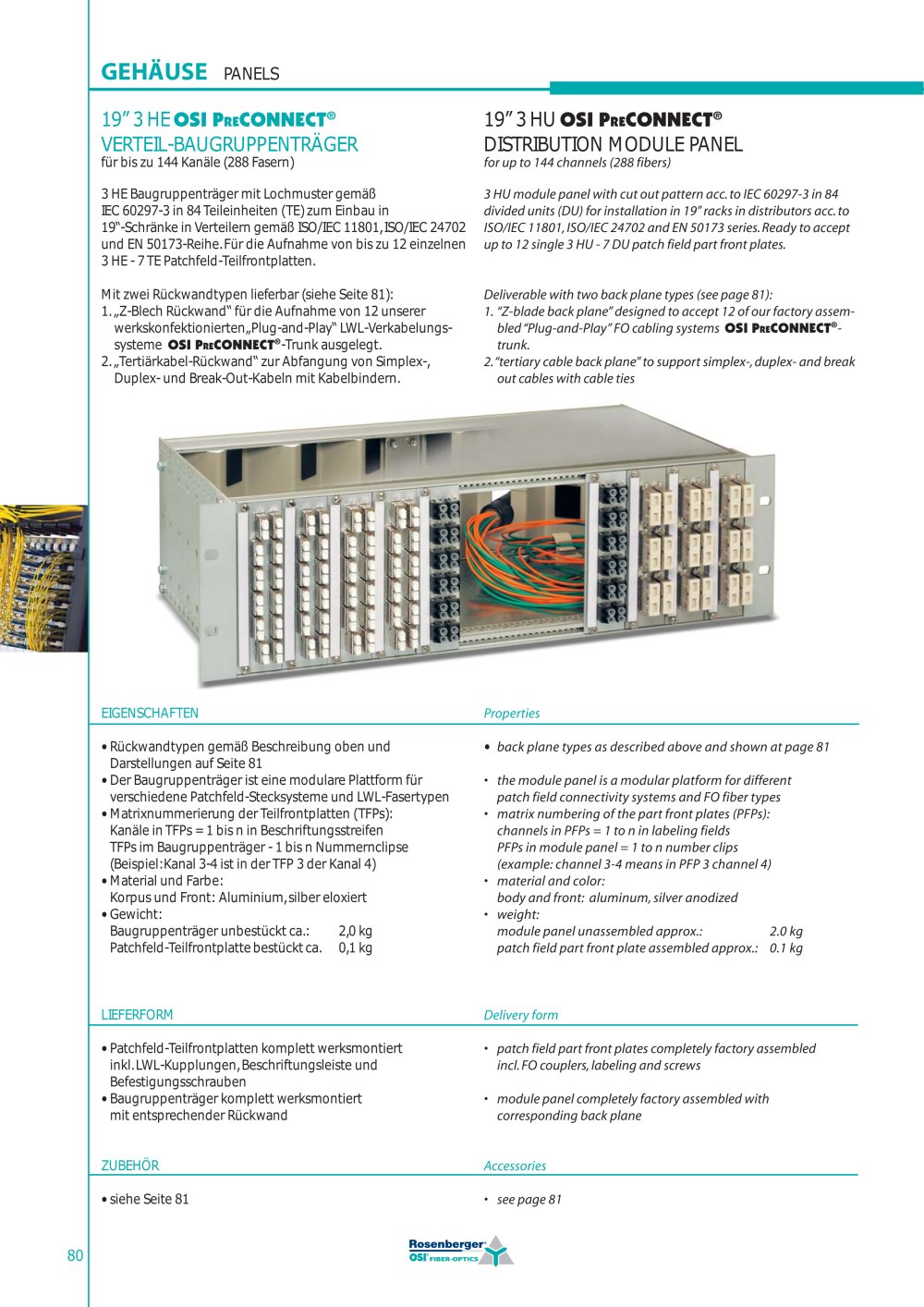 19"	3HUOSIPreCONNECT DISTRIBUTION MODULE PANEL - OSI Fiber-Optics