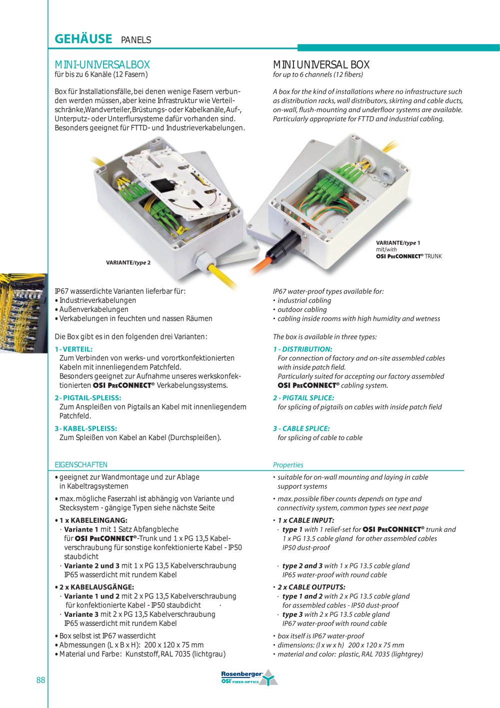 MINI UNIVERSAL BOX for up to 6 channels ( 12 fibers) - OSI Fiber-Optics