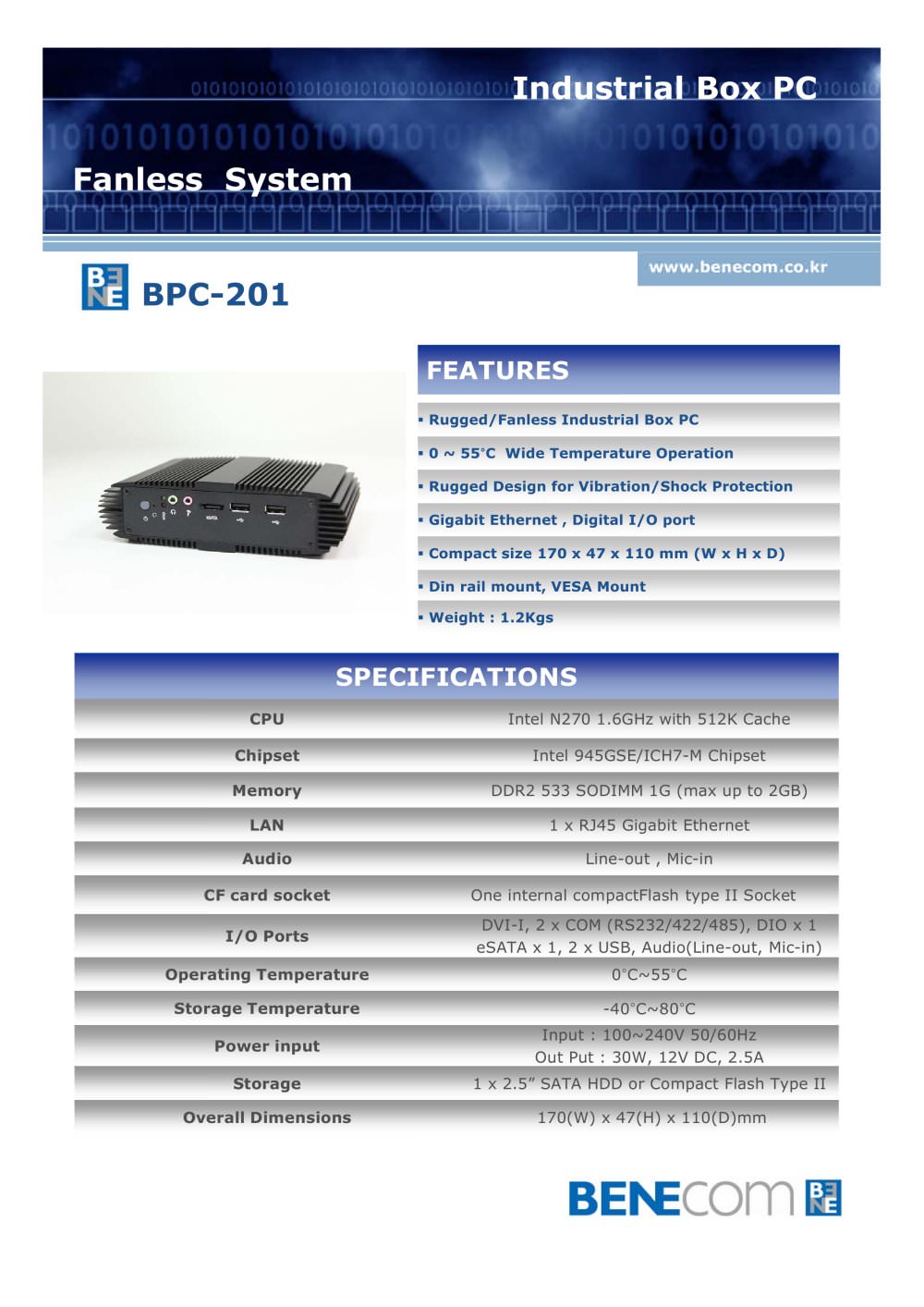 Din Rail mount Embedded small Box PC BPC-201 - Benecom