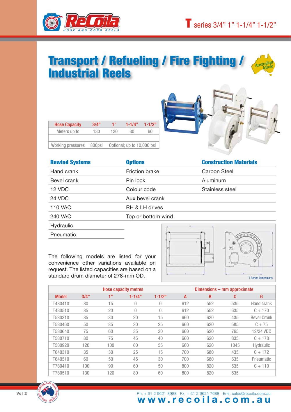 T series HYDRAULIC motor driven hose reels - Recoila