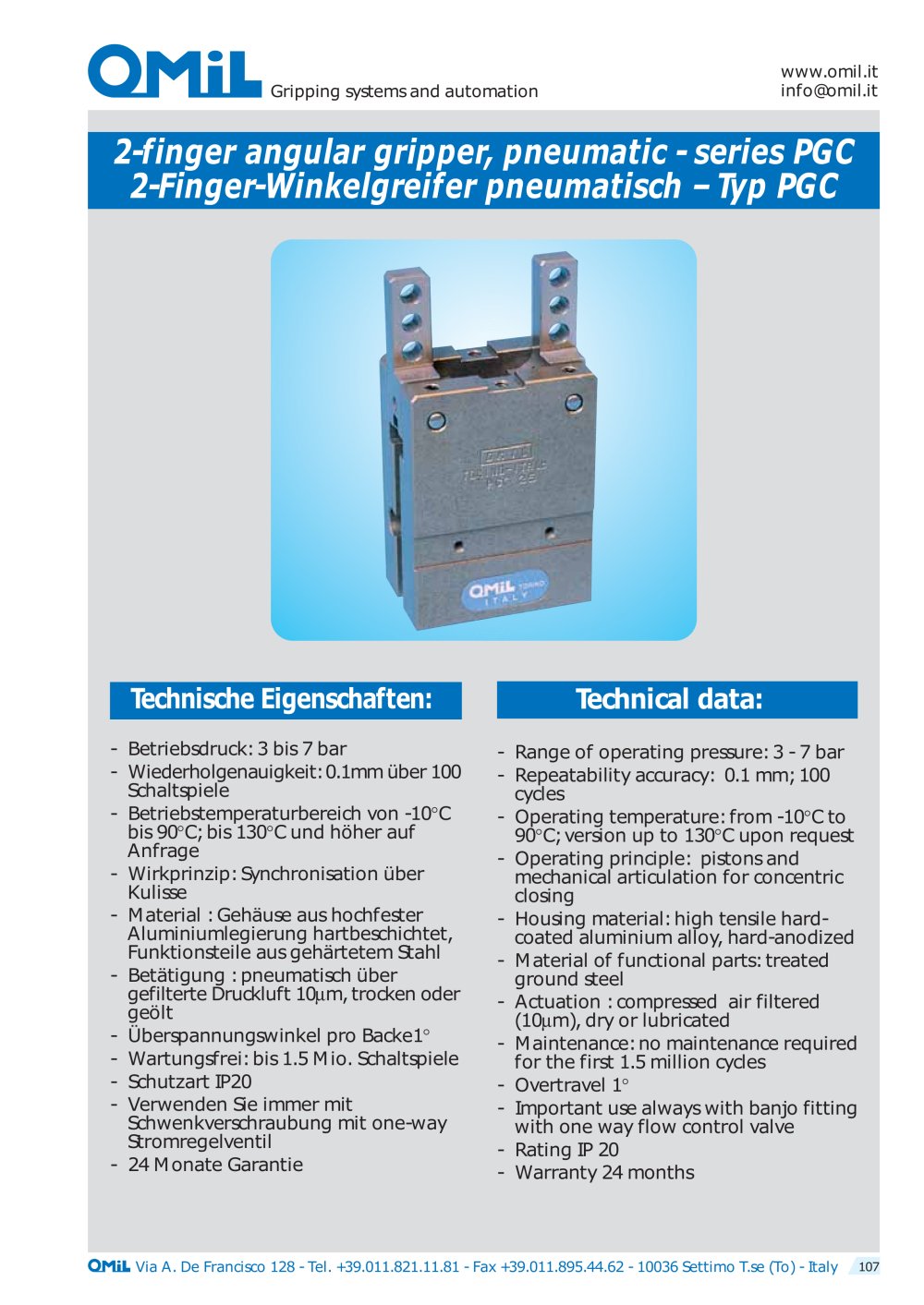2-finger angular grippers, pneumatic PGC - OMIL