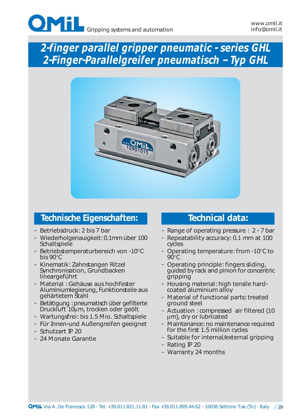 2-finger parallel grippers, pneumatic GHL - OMIL