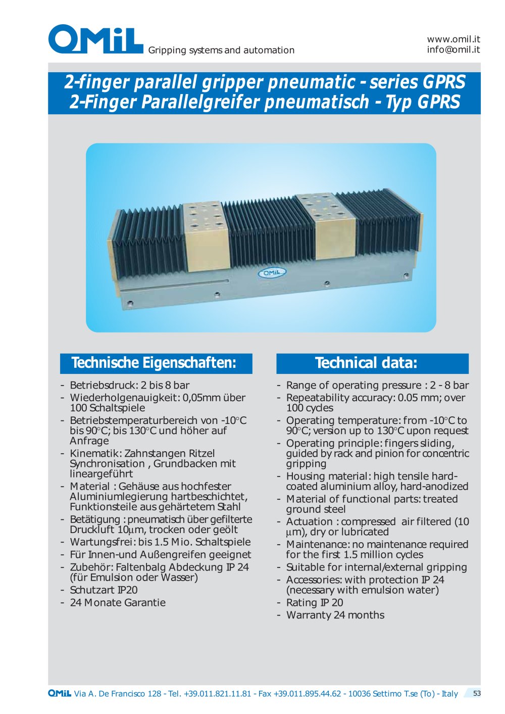 2-finger parallel grippers, pneumatic GPRS - OMIL