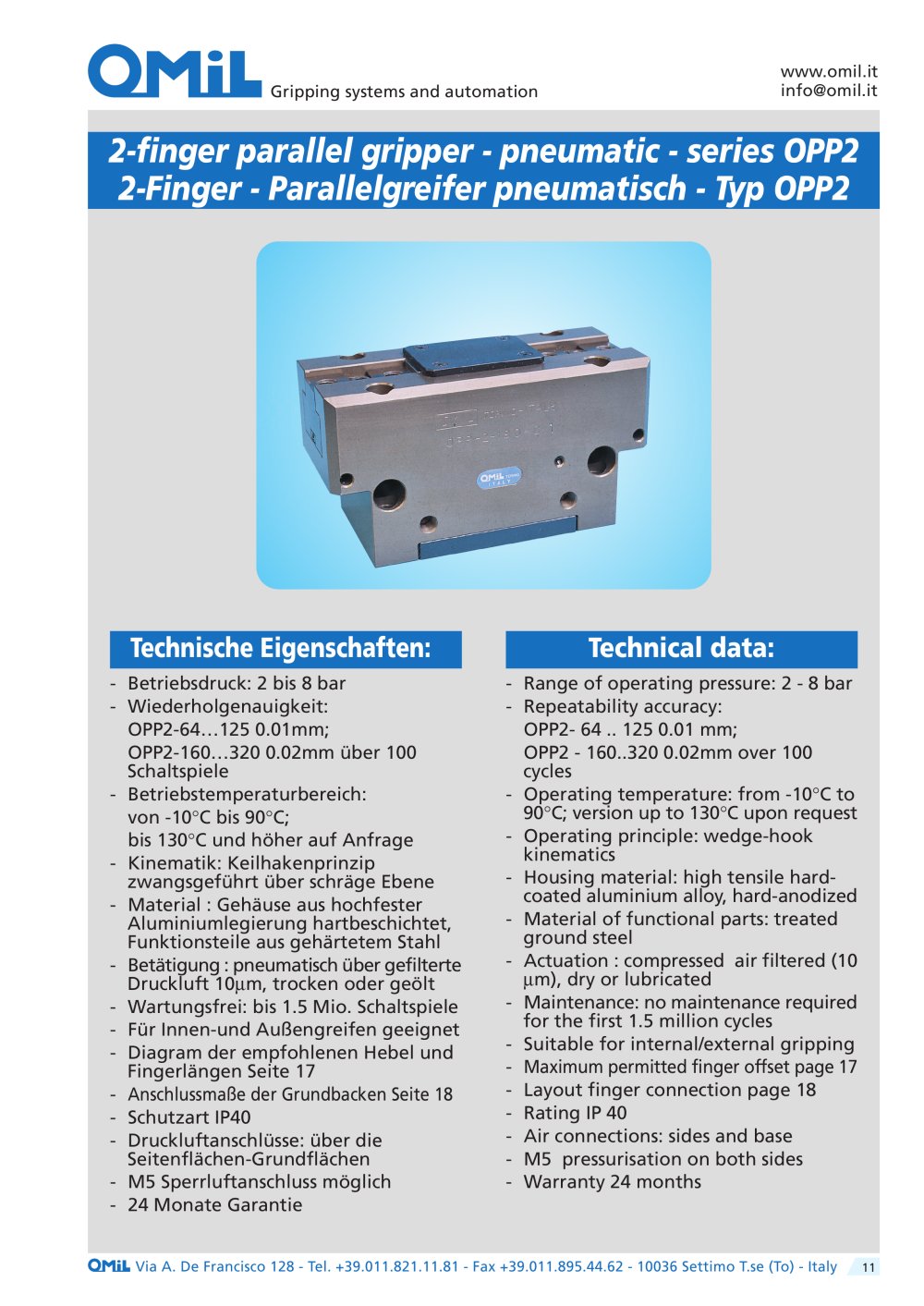 2-finger parallel grippers, pneumatic OPP2 - OMIL