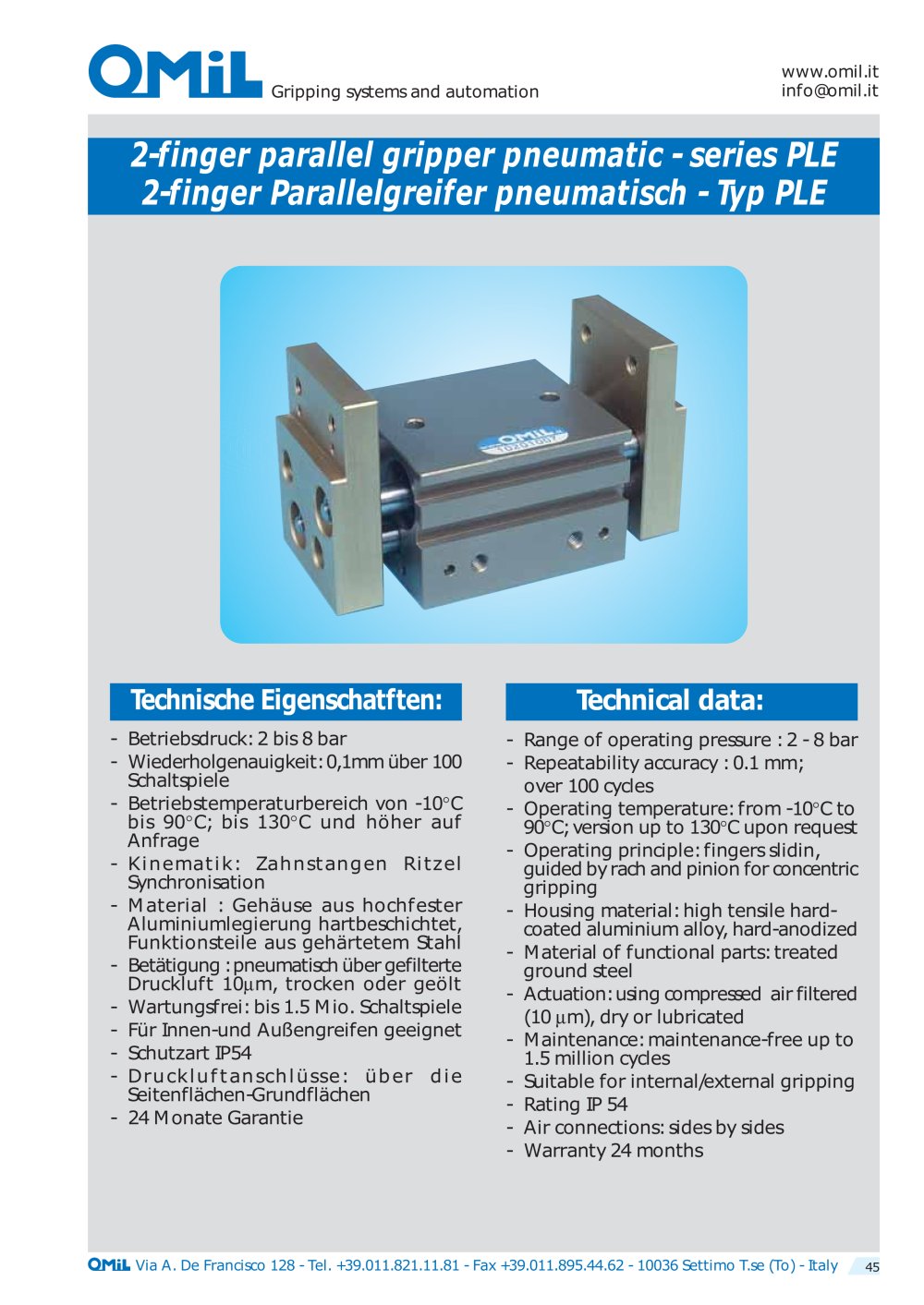 2-finger parallel grippers, pneumatic PLE - OMIL