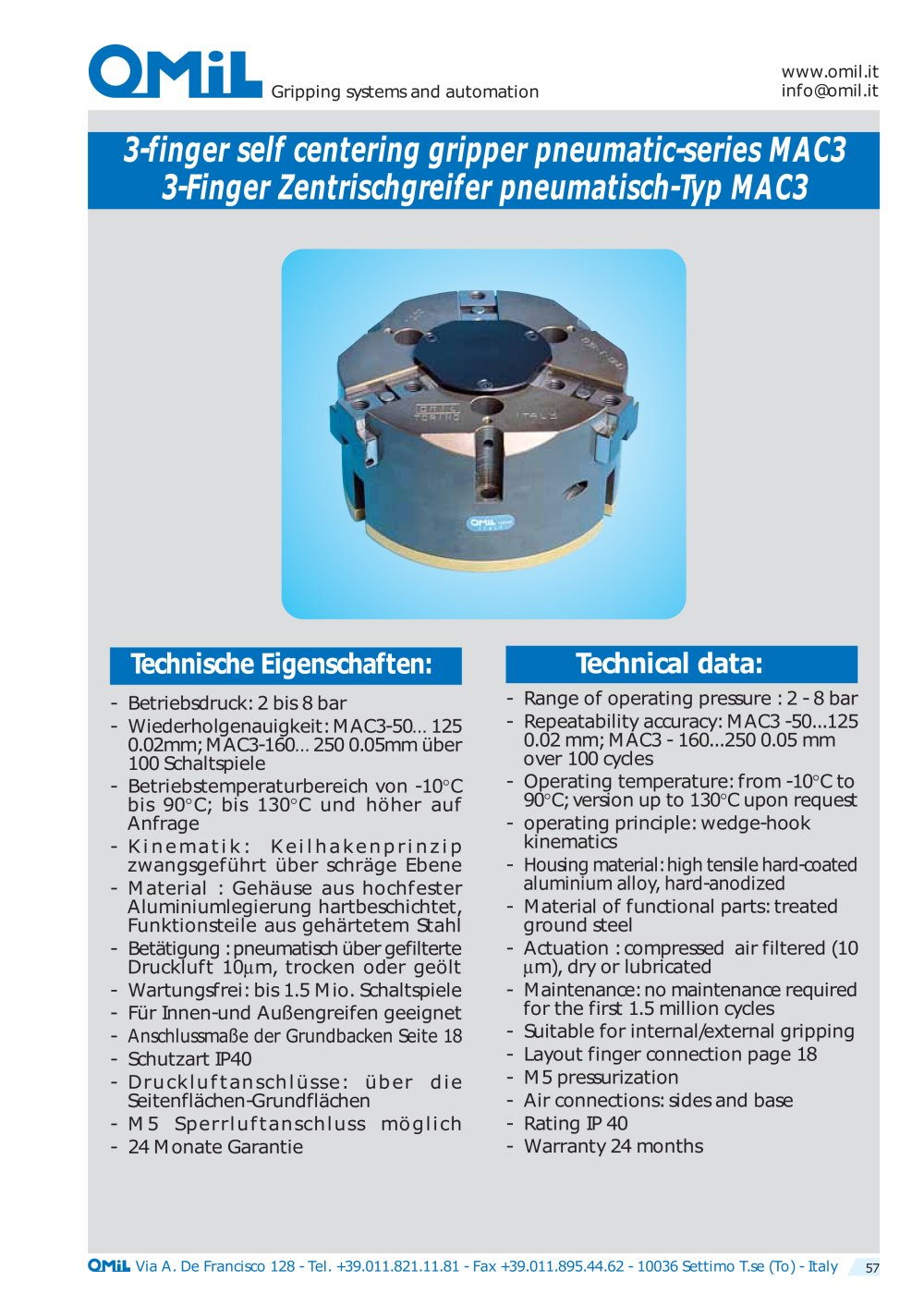 3-finger self-centering grippers, pneumatic MAC 3 - OMIL