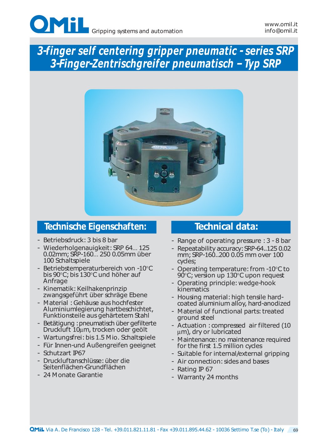 3-finger self-centering grippers, pneumatic SRP - OMIL