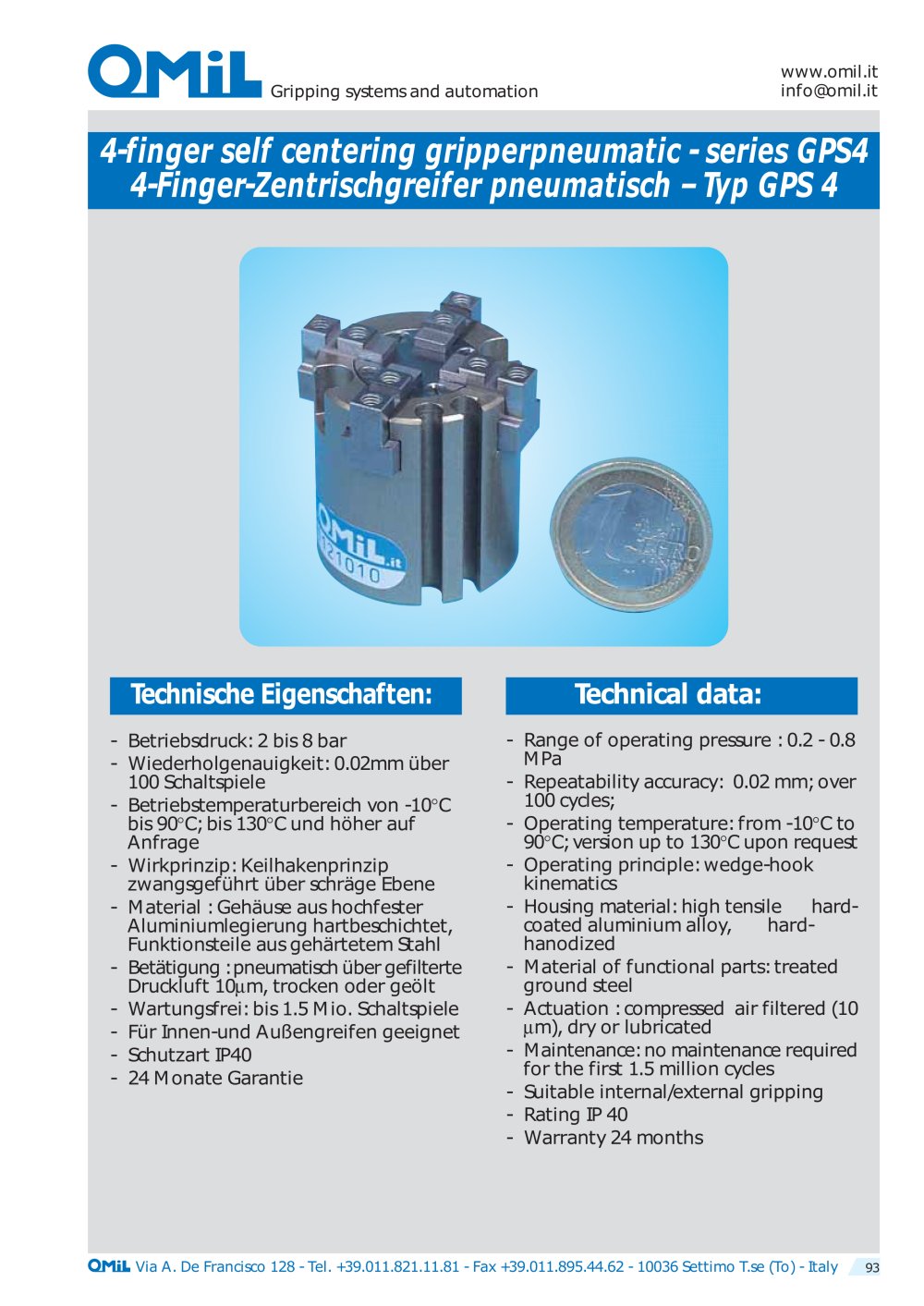 4-finger self-centering grippers, pneumatic GPS 4 - OMIL