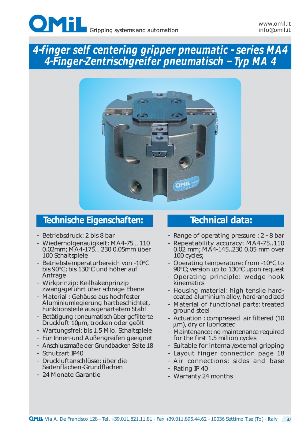 4-finger self-centering grippers, pneumatic MA 4 - OMIL