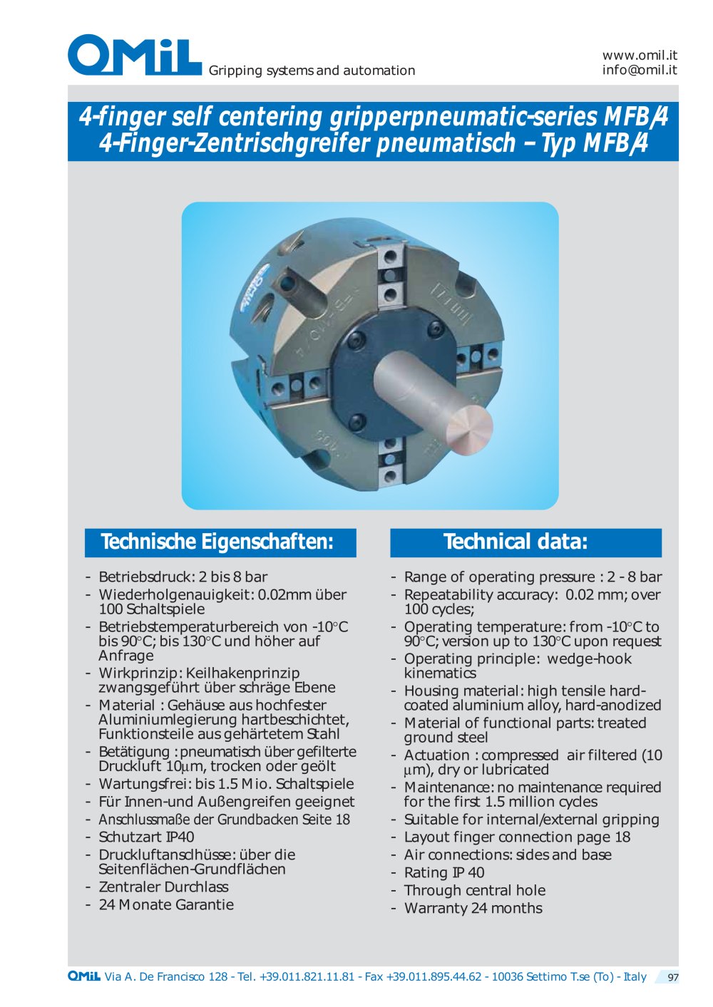 4-finger self-centering grippers, pneumatic MFB/4 - OMIL