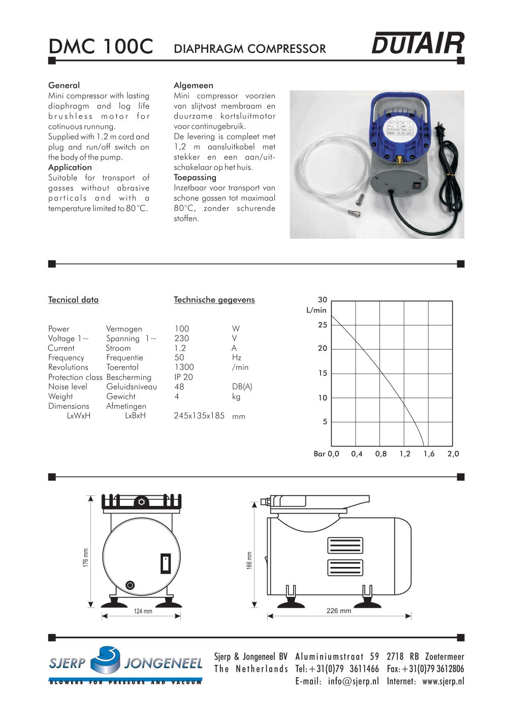 DMC 100C DIAPHRAGM COMPRESSOR - Sjerp & Jongeneel