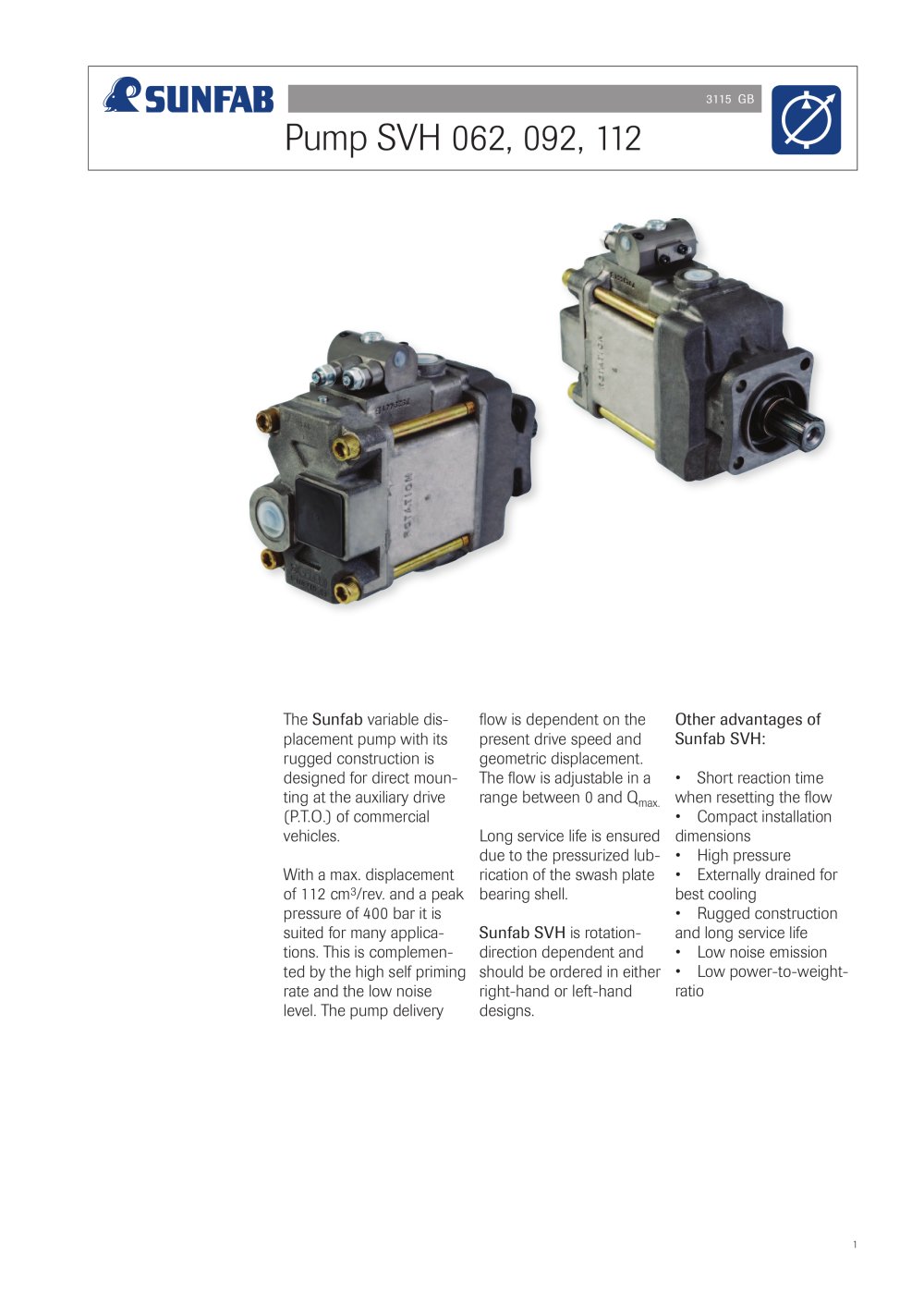 SVH 062, 092, 112 - Sunfab Hydraulics