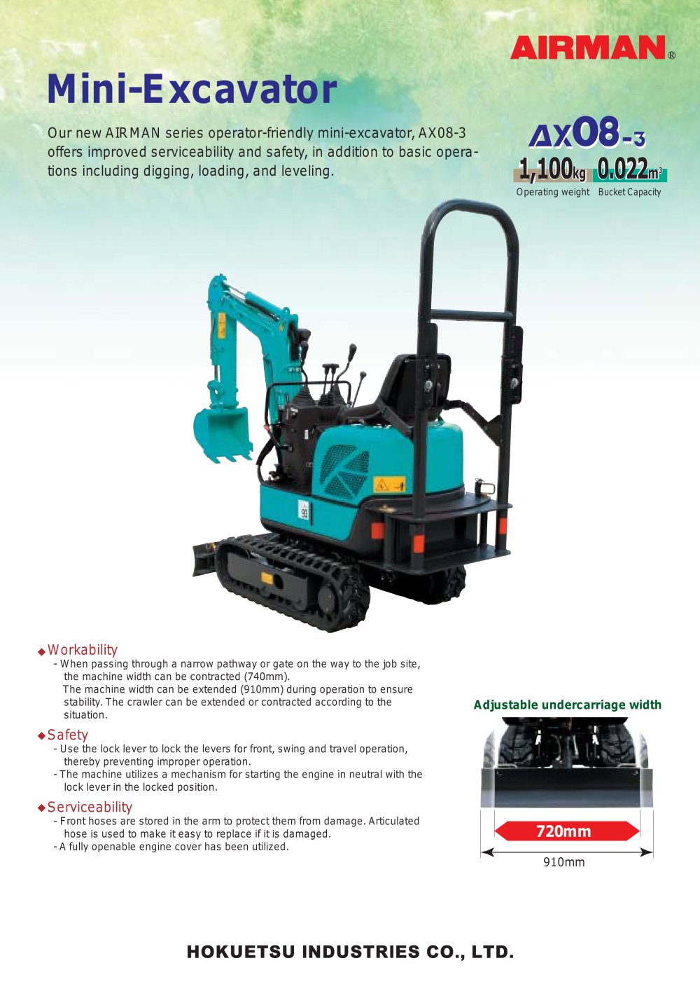 Mini Excavator AX08 - AIRMAN HOKUETSU Industries CO.,LTD.