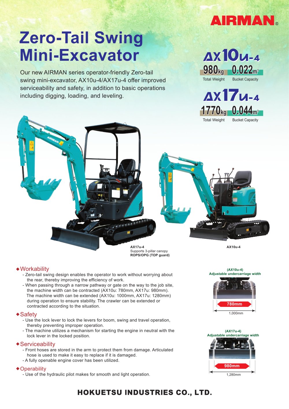 Mini Excavator AX10u / AX17u - AIRMAN HOKUETSU Industries CO.,LTD.