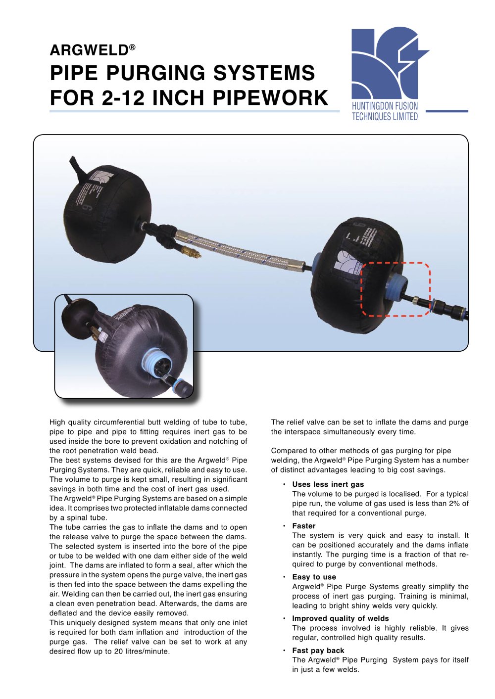 Argweld&reg; Pipe Purging System for 2-12 Inch Pipework - Huntingdon Fusion Techniques