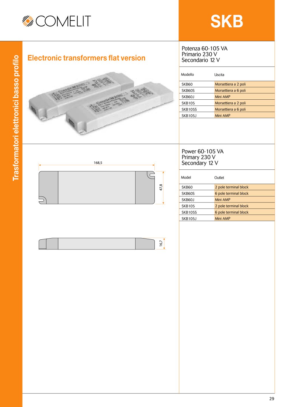 Electronic Transformers flat version - Comelit s.p.a